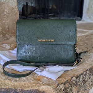 Michael Kors Forest Green Pebble Leather Crossbody Bag